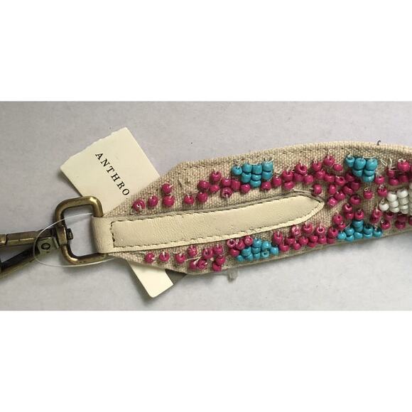 Anthropologie Belt Women’s Beaded Canvas Turquoise Pink Palm Beach Boho Casual - Picture 13 of 13